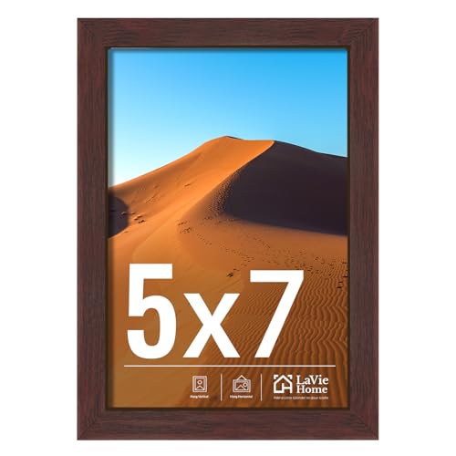 Image of LaVie Home 5x7 Picture Frame for Wall Display, 5x7 Brown Picture Frame with HD Plexiglas, 5 x 7 Poster Frame 1 Pack, Display Frame for Vertical or Horizontal, Classic Collection