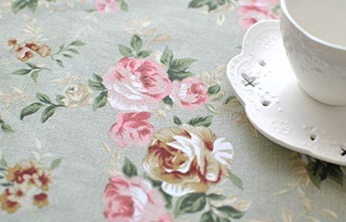 Nappe Fleur Roses en Coton Vert Moderne avec Motif Imprimé Durable