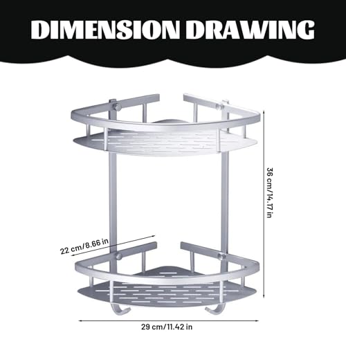 Étagère de douche d'angle triangulaire murale à 2 niveaux en aluminium