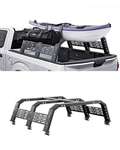 VEVOR Overland Truck Bed Rack, 49.2-67.9 in Width, Adjustable Overland Bed Cargo Rack with Sidebar, 900 lbs Static Capacity, Heavy Duty Steel, for Mid-Size Trucks, Compatible with Tacoma