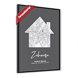 KIDDO Personalisiertes Einzugsgeschenk Haus & Wohnung – Straßenkarte im Haus Design mit Wunschadresse & Koordinaten – Modernes Wandbild als Einweihungsgeschenk oder Geschenk zum Umzug