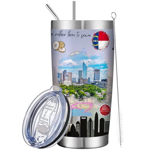 SMLIXE 20oz Insulated Tumbler North Carolina State Coffee Mug, United States Map Travel Mug Landmark, Birthday Gifts Cute Custom Tumbler Cups with Lid and Straw Gifts for Mom