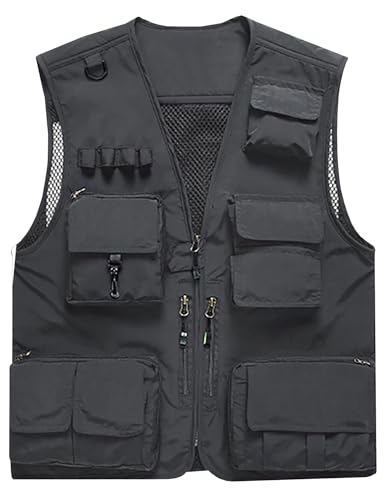 Image of Flygo Men's Casual Lightweight Outdoor Fishing Work Safari Travel Photo Cargo Vest Jacket Multi Pockets