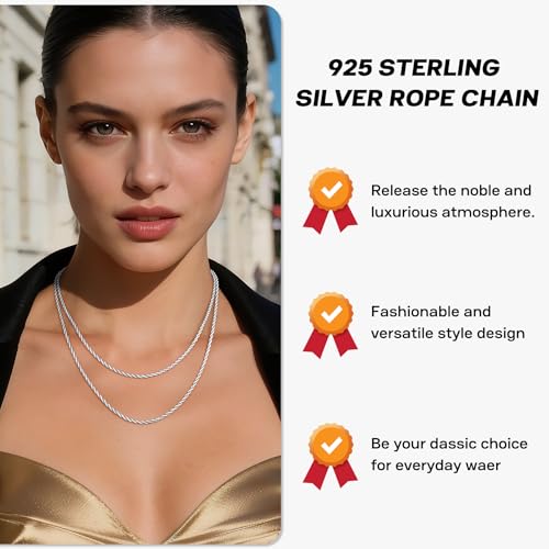 Eterjew 925 Sterling Silver Rope Chain Necklace for Women 26 Inch — view 2