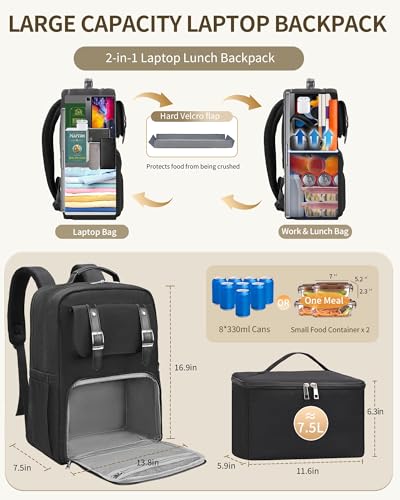 ESTARER Laptop Backpack, Lunch Backpack 15.6 Inch with Insulated Lunch Box for Men Women Water Resistant Work Computer Bag for Office,College,Commuter,Travel,Picnic4