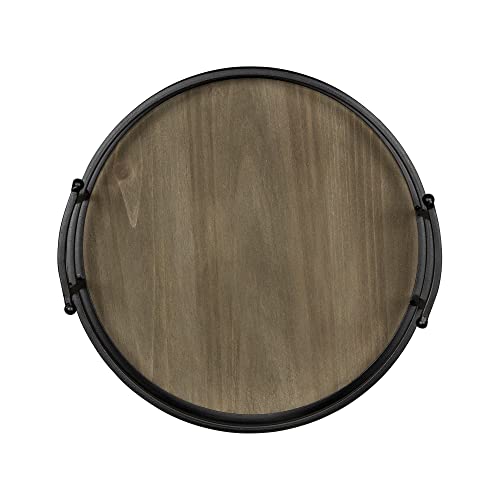Stratton Home Decor Metal And Wood Tray - Farmhouse Round Tabletop Tray For Table Decoration - Rustic Ornament For Coffee Tables, Credenza, Countertop - Black Handles, Matt Surface - Housewarming Gift #TOP3