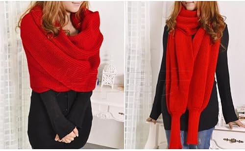 Feelorna Multifunctionele sjaal met mouwen voor dames, lange warme gebreide sjaal, sweater, wrap met mouwen, modieuze wintersjaal, zachte boho-pashmina- sjaal voor dames, Kaki, One size
