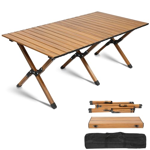 NLDD 4ft Aluminum Camping Table with Bag, Lightweight Camp Table That Fold Up, Portable Low Table for Sitting on The Floor, Foldable Roll Up Picnic Table for Outdoor, Beach, Backyard
