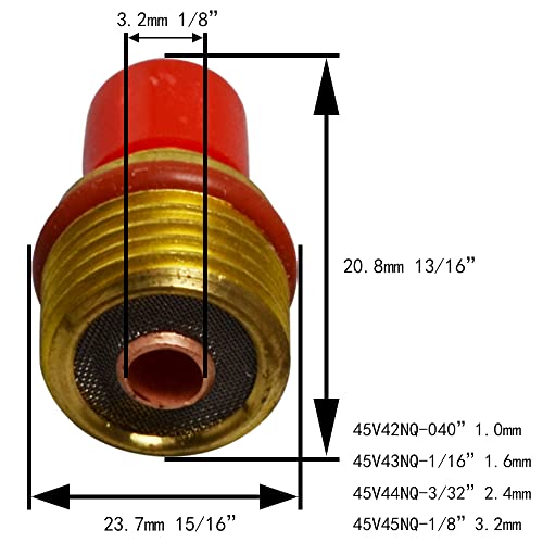 Image of RIVERWELD TIG Gas Lens Collet Bodies 45V 13N Champagne R type 53NACN 14-16# | 45V43 13N22 2C116GS 1 /16 inch, 45V44 13N23 2C332GS 3 /32 inch Ceramic Cups for SR WP 9 20 TIG Welding Torch 33pcs