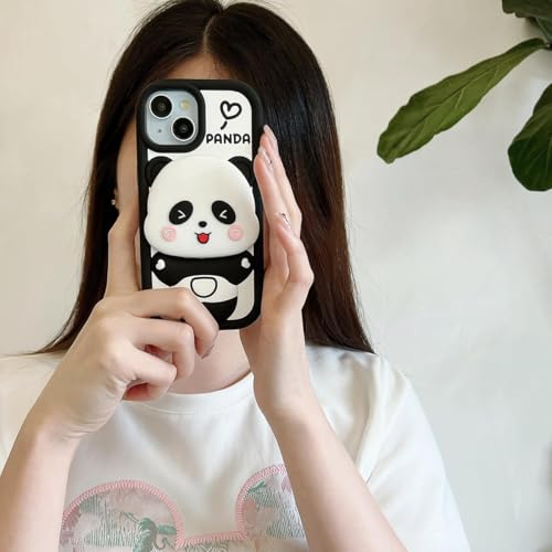 Image of MIDOS Back Cover for iPhone 15 Case 3D Cute Panda with Mirror Case Soft Silicone Full Protective Case Compatible with iPhone 15 (Mirror Panda), Black