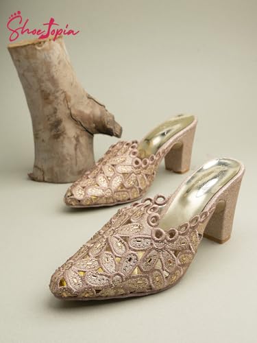 Image of Shoetopia Women's & Girl's Party Ethnic Block Heels Mules Sandals Design, Comfortable Casual & Party Footwear