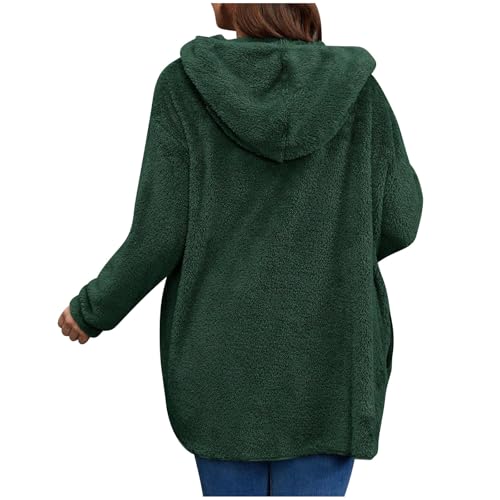Image of Women's Sherpa Fuzzy Jacket Hoodie Open Front Fleece Hooded Jackets Cardigan Warm Outerwear Fall Coat with Pockets