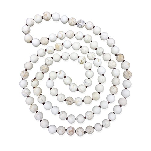 MGR MY GEMS ROCK! 36 Inch 8MM Matte Finish Semi-Precious Genuine White Magnesite Long Endless Infinity Beaded Strand Necklace (White Turquoise).