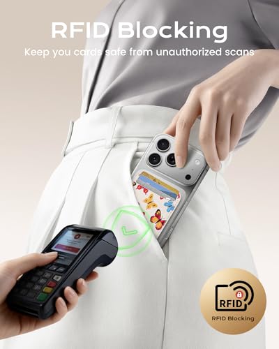 Image of Magnetic Mag-safe Wallet Cell Phone Card Holder for Phone Case with Mag-Safe, Stronger Magnetic RFID Leather Stick on Phone Wallet Compatible with iPhone 17 /16 /15 /14 /13 /12 Series, Butterfly Color