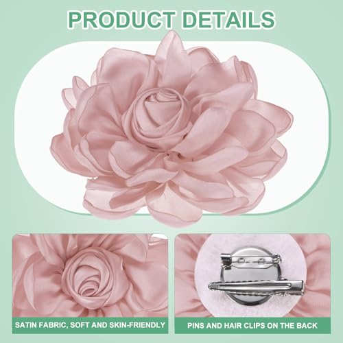 Image of M METERXITY Rose Flower Brooches and Pins for Women, Lapel Pins Dainty Satin Fabric Big Camellia Hair Flowers Clips for Wedding /Parties /Clothes /Jewelry