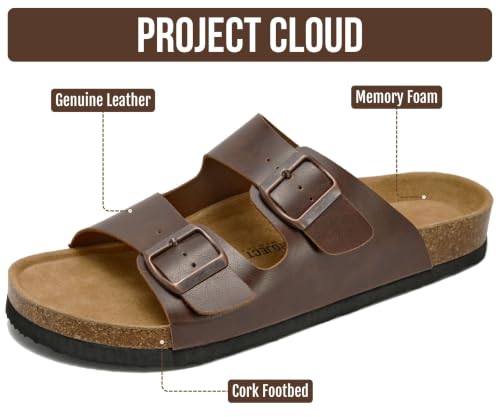 Image of Project Cloud Mens Sandals, 100% Genuine Leather Mens Slides (Heritage) | Memory Foam Insole & Cork Footbed Slides for Men Footwear Non Slip Summer Sandals for Men & Lightweight Sandals Men