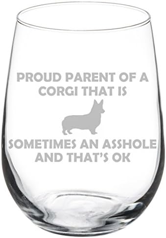 Wine Glass Goblet Funny Proud Parent Corgi (17 oz Stemless)