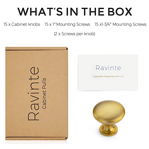 Image of Ravinte 15 Pack Kitchen Cabinet Knobs Dresser Knobs Brused Brass Zinc Drawer Pulls Door Handles for Drawer Cupboard and Dresser