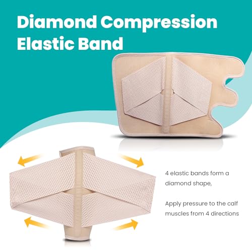 Image of Calf Brace Compression Sleeve for Torn Calf Muscle fit Men & Women, Innovative 2 Layer Elastic Bandage for Legs adds Extra Pressure for Strain, Swelling, Cramps, Varicose Vein -XXL (Beige)