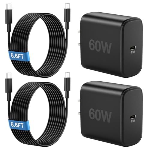 60W USB C Charger 2Pack 60 Watt Super Fast Charger USB C Android Phone Charger Type C Fast Charging Block with 6.6FT Cable for Samsung Galaxy S26 Ultra/S26+/S25 Ultra/S24 Tab S9+/i Phone 17 Mac Book