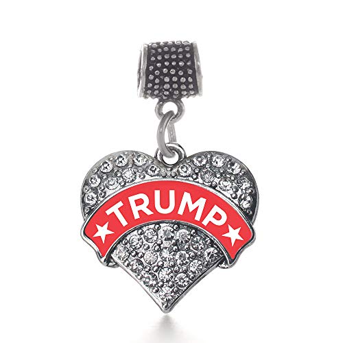 Inspired Silver - Trump Supporter Memory Charm for Women - Silver Pave Heart Charm for Bracelet with Cubic Zirconia Jewelry