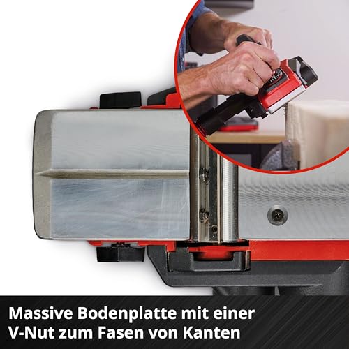 Foto von Einhell Akku-Hobel TE-PL 18/82 Li-Solo Power X-Change (18 V, 82 mm Hobelbreite, bis 2 mm Spantiefe, Falztiefen-/Parallelanschlag, autom. Parkschuh, inkl. 2x Wendemesser, ohne Akku)