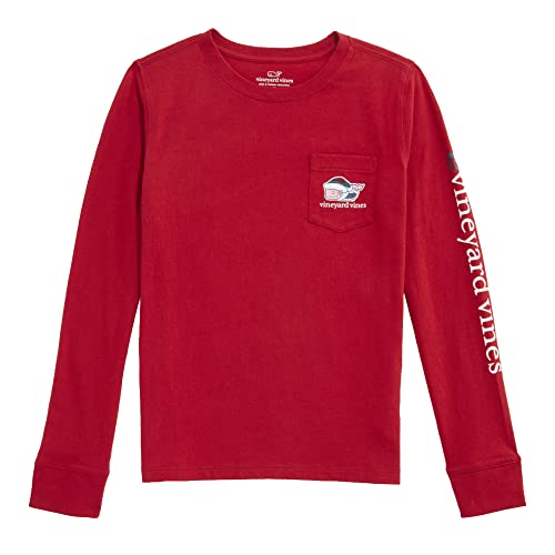 Vineyard Vines Girls' Elf Whale Long-Sleeve Pocket Tee, Savvy Red, Large #TOP1
