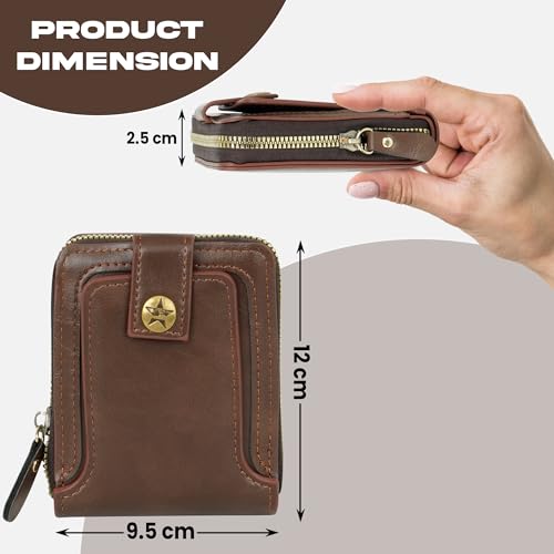 Image of Storite Men's Genuine Leather RFID Blocking Wallet - Zip Around Bifold Design with 11 Card Slots, ID Window & 2 Bill Compartments - Brown (Brown)
