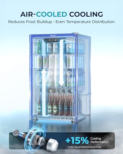 EUHOMY Beverage Refrigerator and Cooler, 128 Can Mini fridge with Glass Door, Small Refrigerator with Adjustable Shelves for Soda Beer or Wine, Home/Bar/Office, Black