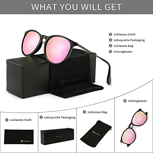 SUNGAIT Premium Vintage Round Sunglasses for Women Men Classic Retro Trendy Style (Polarized Sakura Pink Lens/Black Frame (Glossy Finish) 1567PGLHKYHF - Thumbnail 7