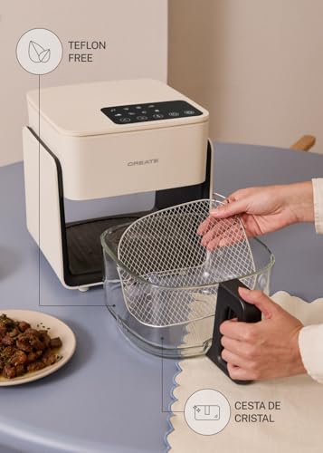 Miniatura 3 de Create Air Fryer Studio Crystal Freidora Sin Aceite 4.2 L Sin Vaporizador De Agua Blanco Roto Capacidad 5-6 Raciones, 6 Programas, Bandeja De Cristal, Control De Tiempo Y Tempertura, 1300w