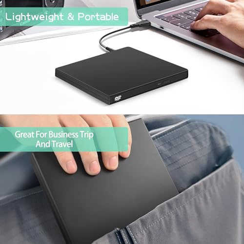 YAODHAOD Externes CD DVD Laufwerk, USB 2.0 Tragbares optisches Laufwerk, CD RW Reader DVD Player für Laptop Desktop PC Mac Windows 11/10/8/7, Mac, Linux OS