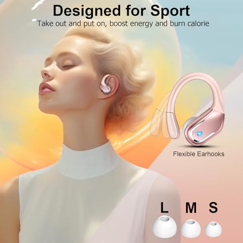 Image of Wireless Earbuds, 75hrs Bluetooth 5.4 Headphone Sport, 2026 Bluetooth Earbuds Deep Bass Over Ear Buds with Earhooks, ENC Noise Cancelling Earphone Mic, IP7 Waterproof for Workout /Running /Gym Rose