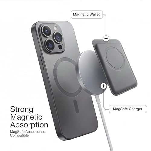 Image of amazon basics Premium Mag-Safe Case for iPhone 13 Pro Max | Shockproof & Anti-Scratch Cover | Soft Silicone with Wireless Charging | Camera Lens Guard - Gray