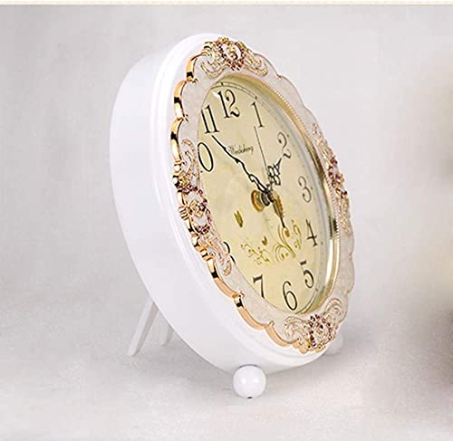 JUSTUP Vintage Table Clock, Retro Non-Ticking European Style Beside Mantle Desk Clock Battery Operated Silent Quartz Movement for Bedroom Living Room Indoor Decor (White) - Thumbnail 6