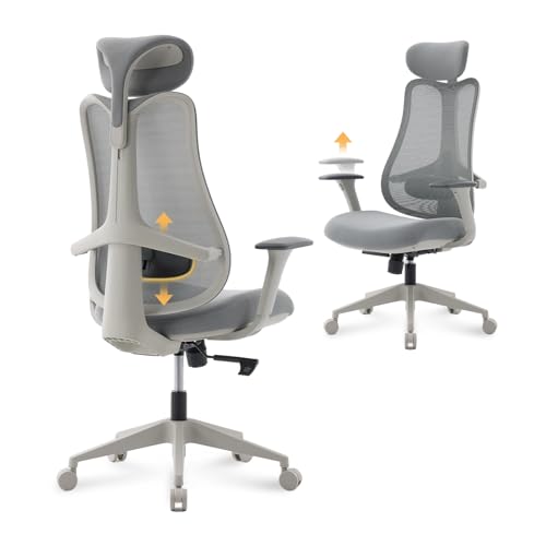 Nouhaus Fluido Ergonomic Office Chair, High Back Mesh Computer Chair w/Height Adjustable Lumbar Support, Backrest & Headrest, Dynamic Back Support, 3D
