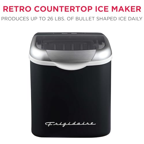 Image of FRIGIDAIRE Retro Compact Ice Maker Machine, Bullet Ice, 26 lb per Day (Black)