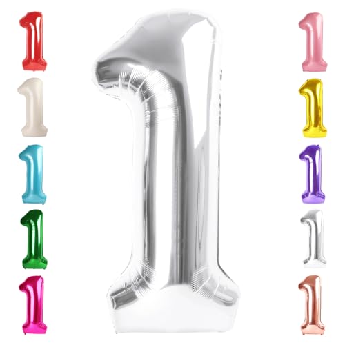 Image of 1 Balloon Numbers Birthday Decorations, 40In Silver Balloons for Men Women | Eye-catching Appearance, Perfect Decorative Centerpieces, Convenient Self-sealing Structure, Widely for Various Occasions