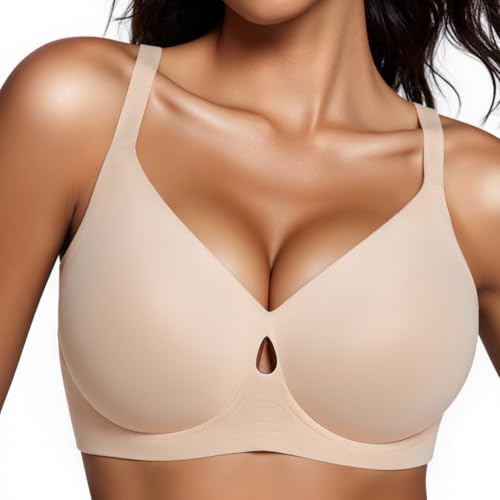 UIMERO Jelly Bras for Women Wireless Womens Bras No Underwire Supportive Comfortable Everyday Seamless Tshirt Bra Nude