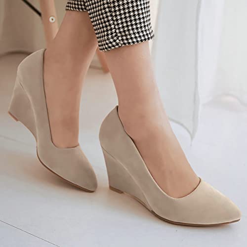 Uniquelly Womens Wedge High Heel Pumps Pointed Toe Slip On Elegant Work Office Dress Shoes2