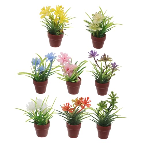JUMPLAWN 8個ミニチュア鉢植え 人工観葉植物 ドールハウス用 模型花 多用途 卓上装飾 フェイク盆栽 ミニ園シーン用 リアルな質感 メンテナンス