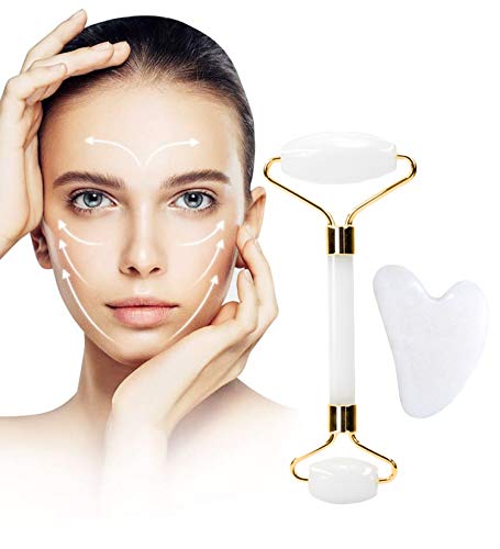 Jade Roller&Gua Sha Face Set,Rose Quartz Facial Massager Tool for Wrinkles,Skin Tightening, Lift Firming,Eye Puffiness Treatment, Neck Anti Aging