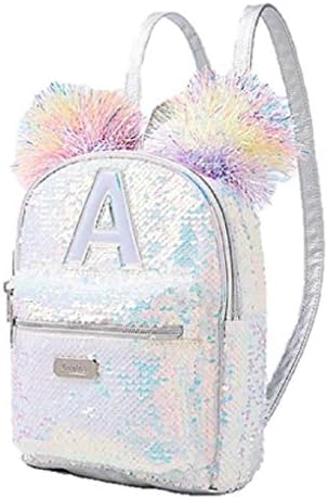 Justice Girls Silver Flip Sequin Pompom Initial Mini Backpack
