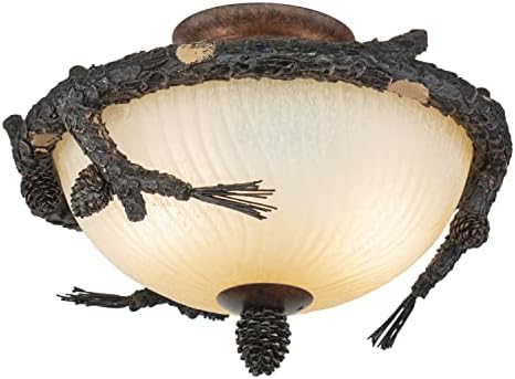VAXCEL 2L LED Bronze Rustic Pinecone Wood Semi Flush Ceiling Light or Fan Light Kit