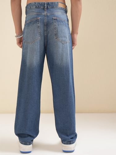 Image of Highlander Men's Loose Baggy Fit Jeans | Mid Rise | Cotton |Relaxed & Trendy | Oversized Silhouette for Comfort| Jeans for Man