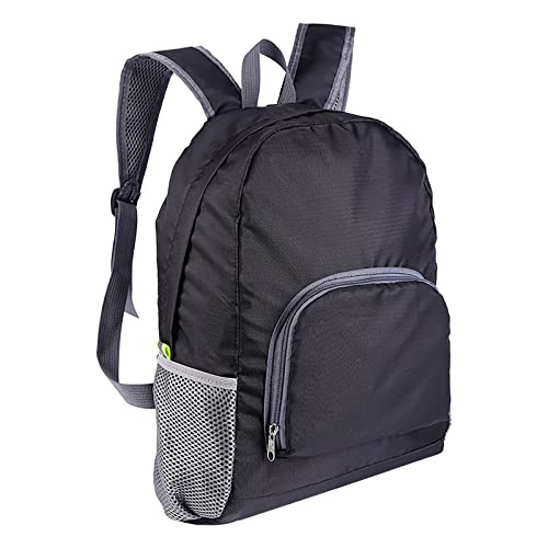 Tennis Rucksäcke Freizeit Leichter, wasserdichter, faltbarer Outdoor-Rucksack mit großer Kapazität Wander Rucksäcke Damen Klein (Black, One Size)