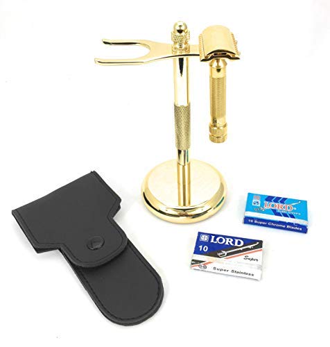 G.B.S Double Edge Safety Razor, Pre-shave Oil, After Shave Balm, Shave Cream, Mesh Bag, Leather Case, and 20 Blades