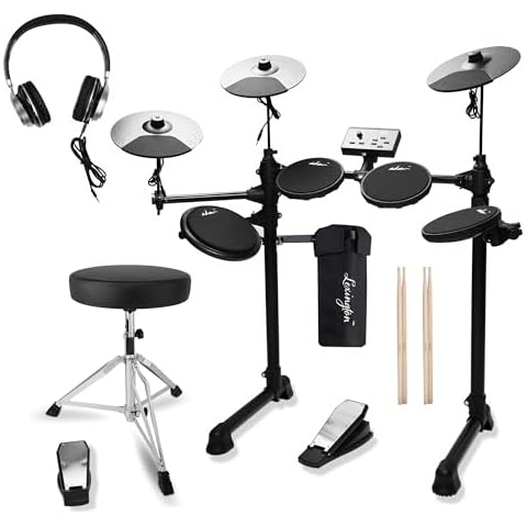 ADM Electronic Drum Set With 4 Quiet Electric Drum Mesh Pads, 180+ Sounds, Electric Drum Kit For Beginngers with 2 Switch Pedals, Throne, Headphones, DrumSticks, and Melodics Lessons Cover
