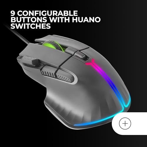 MM-XT, Mouse Gaming RGB, Design Ergonomico Appoggia Pollice, Sensore Ottico 12800DPI, 9 Pulsanti Configurabili, Switch Huano, Software Controllo, Compatibilità Multipiattaforma, Nero - Mouse gaming - Immagine 1