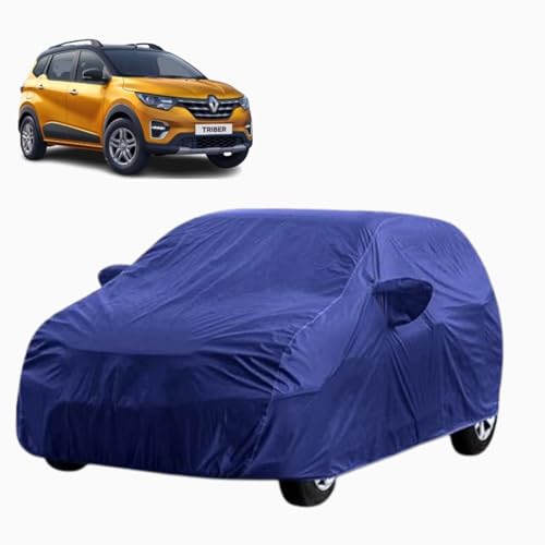 Image of 100% Waterproof Car Body Cover Compatible with Renaults Triber (2015 to 2026), with Mirror Pockets, Long Lasting Strong Durable Material, Bottom Elastic Triple Stitched (Blue)